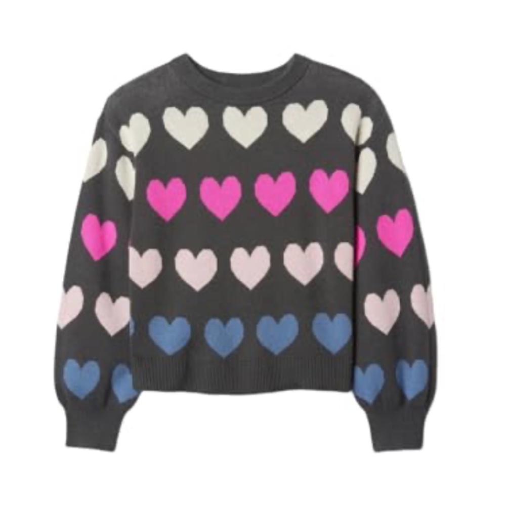 GAP Girls  Sweater with Pink, White, and Blue Hearts XS 4-5 yrs